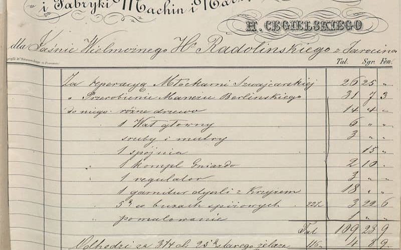 Jeden z rachunków Fabryki Cegielskiego z 1858 roku
